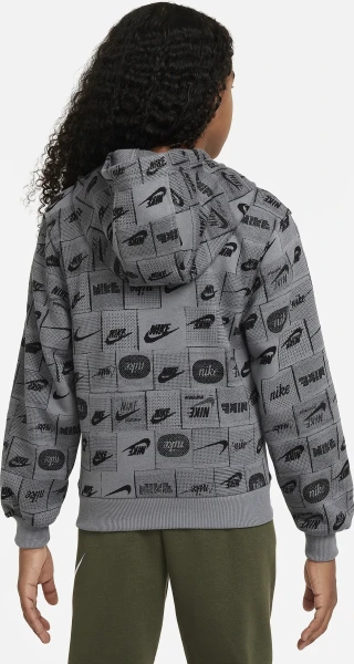 Худи подростковое Nike K NSW CLUB FT HDY AOP серое FN8741-084