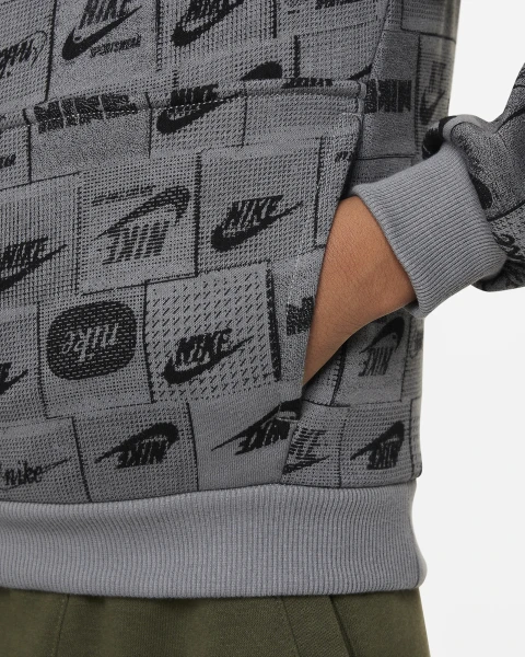Худи подростковое Nike K NSW CLUB FT HDY AOP серое FN8741-084