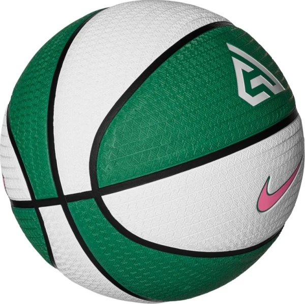 Баскетбольний м'яч Nike PLAYGROUND 8P 2.0 G ANTETOKOUNMPO DEFLATED біло-зелено-рожевий Розмір 7 N.100.4139.331.07