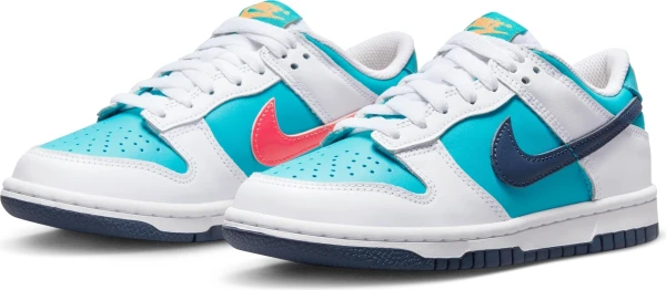 Кроссовки подростковые Nike DUNK LOW (GS) бело-голубо-кораллово-темно-синие HF4794-345