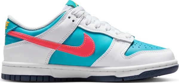Кроссовки подростковые Nike DUNK LOW (GS) бело-голубо-кораллово-темно-синие HF4794-345