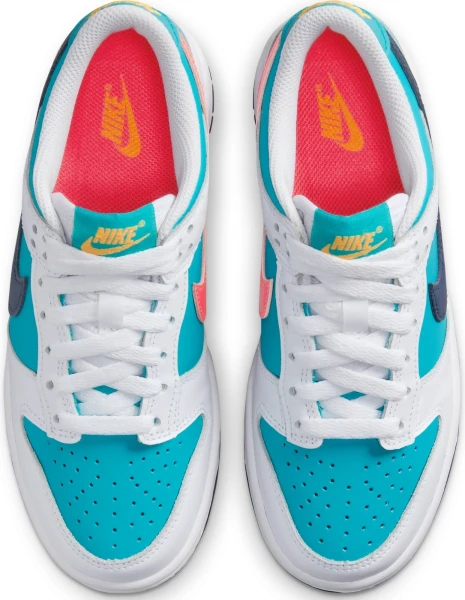 Кроссовки подростковые Nike DUNK LOW (GS) бело-голубо-кораллово-темно-синие HF4794-345
