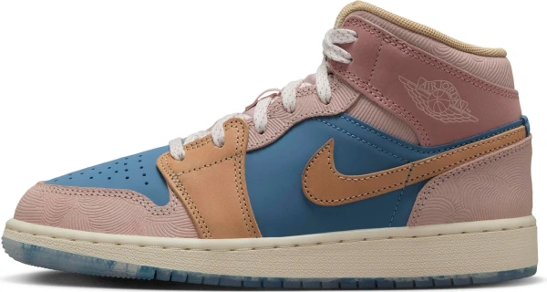 Кроссовки подростковые Nike JORDAN 1 MID “ZEN” (GS) коричнево-голубые FN7452-400