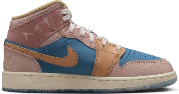 Кроссовки подростковые Nike JORDAN 1 MID “ZEN” (GS) коричнево-голубые FN7452-400