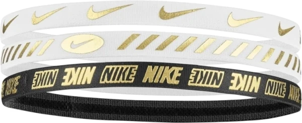 Пов'язки на голову Nike HEADBANDS 3.0 3 PK METALLIC біло-золоті, чорно-золота (3 штуки) N.100.4527.112.OS