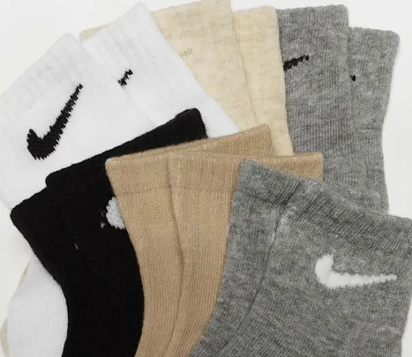 Носки детские Nike SWOOSH ANKLE SOCKS 6P белые, бежевые, серые, черные (6 пар) NN0641-G0E