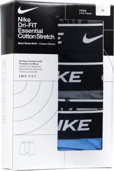 Труси (боксерки) підліткові Nike DRI-FIT ESSENTIAL COTTON STRETCH BOXER SHORTS блакитні, чорні, сірі (3 штуки) 9N0847-F66