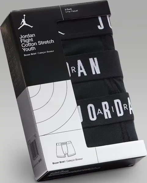 Труси (боксерки) підліткові Nike JORDAN FLIGHT COTTON COTTON BOXER BRIEFS чорні (3 штуки) 9J0633-023