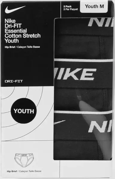 Труси (бріфи) підліткові Nike DRI-FIT ESSENTIAL COTTON STRETCH HIP BRIEFS чорні (3 штуки) 9N1185-023