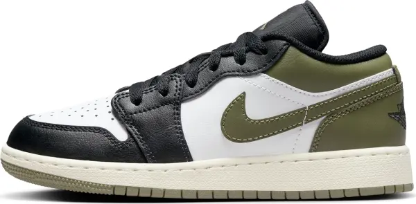 Кроссовки подростковые Nike AIR JORDAN 1 LOW (GS) бело-черно-оливковые 553560-092