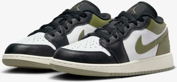 Кроссовки подростковые Nike AIR JORDAN 1 LOW (GS) бело-черно-оливковые 553560-092
