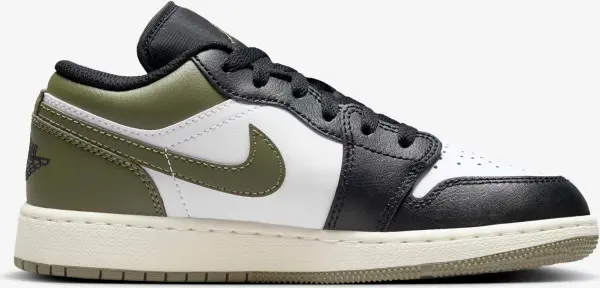 Кроссовки подростковые Nike AIR JORDAN 1 LOW (GS) бело-черно-оливковые 553560-092