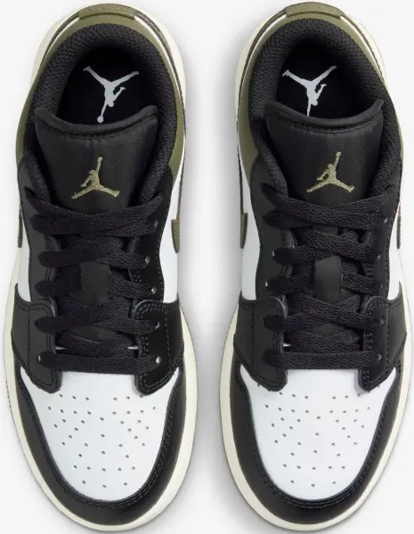 Кроссовки подростковые Nike AIR JORDAN 1 LOW (GS) бело-черно-оливковые 553560-092