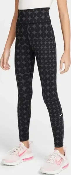 Леггинсы подростковые Nike ONE DRI-FIT HIGH-WAISTED черно-темно-серые HF8228-010