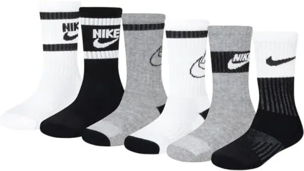 Шкарпетки дитячі Nike DRI-FIT RETRO CREW білі, сірі, чорні (6 пар) NN0543-001