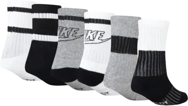 Шкарпетки дитячі Nike DRI-FIT RETRO CREW білі, сірі, чорні (6 пар) NN0543-001