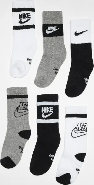 Шкарпетки дитячі Nike DRI-FIT RETRO CREW білі, сірі, чорні (6 пар) NN0543-001