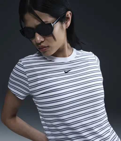 Футболка жіноча Nike SPORTSWEAR CHILL KNIT SLIM STRIPED біло-сіра HF9524-100