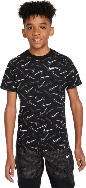 Футболка подростковая Nike SWOOSH ALL-OVER-PRINT черная FN9605-010