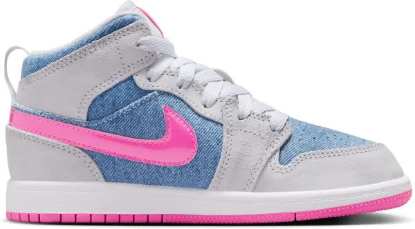 Кроссовки детские Nike AIR JORDAN 1 MID SE (PS) светло-серо-голубо-розовые HQ1998-400