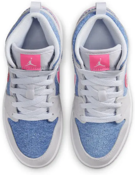 Кроссовки детские Nike AIR JORDAN 1 MID SE (PS) светло-серо-голубо-розовые HQ1998-400