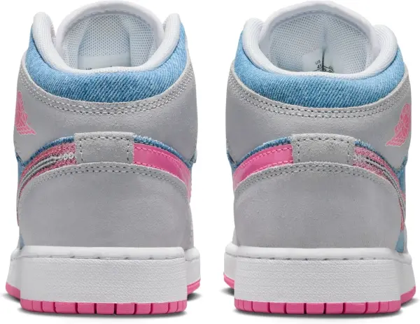 Кроссовки подростковые Nike AIR JORDAN 1 MID SE (GS) светло-серо-голубо-розовые HQ1999-400