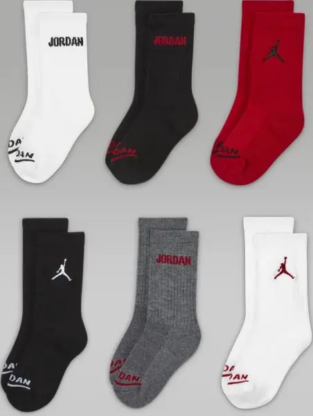 Шкарпетки дитячі Nike JORDAN LEGEND CREW SOCKS BOX SET білі, сірі, чорні, червоні (6 пар) BJ0343-RK2