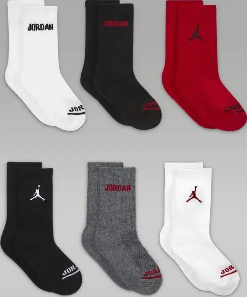 Шкарпетки дитячі Nike JORDAN LEGEND CREW SOCKS BOX SET білі, сірі, чорні, червоні (6 пар) BJ0343-RK2