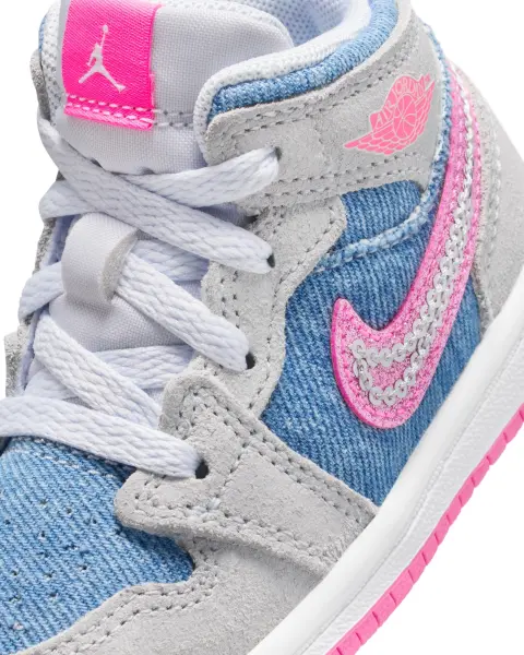 Кросівки дитячі Nike JORDAN 1 MID SE (TD) світло-сіро-блакитно-рожеві HQ2000-400