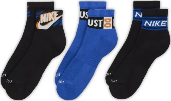 Шкарпетки Nike EVERYDAY PLUS ANKLE SOCKS чорні, сині (3 пари) HJ9378-902