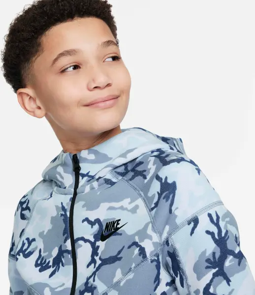Толстовка підліткова Nike TECH FLEECE CAMO блакитно-синя FN9118-493