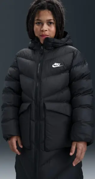 Куртка підліткова Nike SPORTSWEAR ALL DAY PLAY THERMA-FIT LOOSE-FIT FULL-LENGTH чорна HJ2538-010