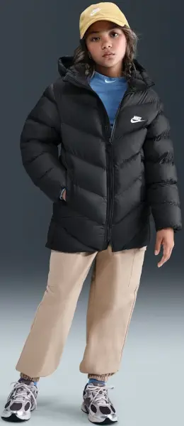 Куртка подростковая Nike SPORTSWEAR ALL DAY PLAY THERMA-FIT LOOSE-FIT MID-LENGTH черная HJ2722-010