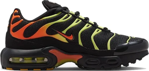 Кроссовки детские Nike AIR MAX PLUS (PS) черно-салатово-оранжевые FZ0023-040
