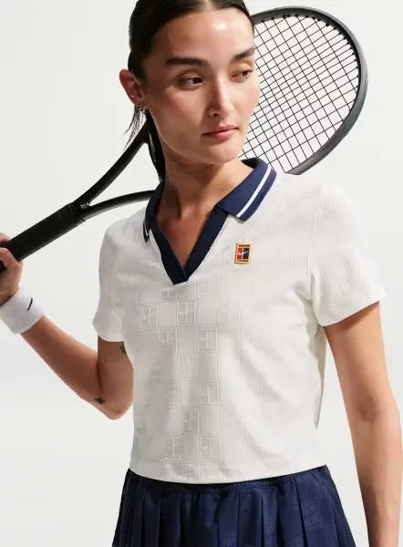 Поло для тенісу жіноче Nike NIKECOURT COLLECTION DRI-FIT CROPPED кремово-темно-синє IB0772-133