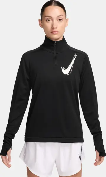 Реглан для бігу жіночий Nike SWOOSH DRI-FIT 1/2-ZIP MID LAYER чорний HJ2225-010