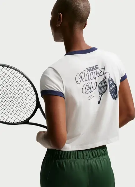Футболка для тенісу жіноча Nike COURT HERITAGE RACQUET CLUB кремово-темно-синя IH5059-133