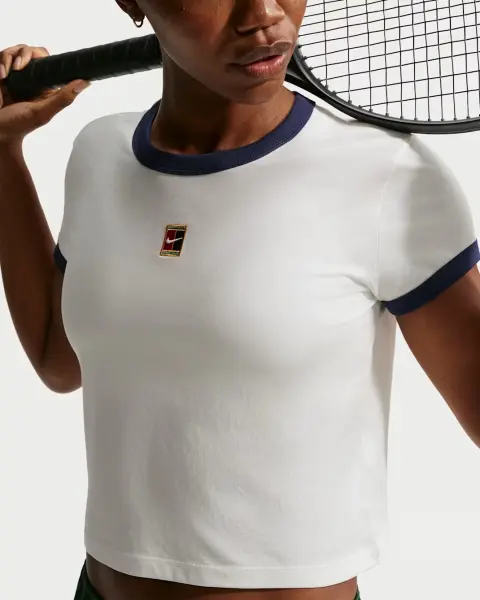 Футболка для тенісу жіноча Nike COURT HERITAGE RACQUET CLUB кремово-темно-синя IH5059-133
