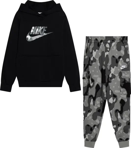 Спортивний костюм підлітковий Nike SPORTSWEAR CLUB FLEECE чорно-сірий камуфляж FZ5489-010__FZ5491-084