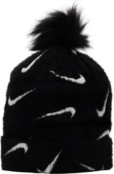 Шапка подростковая Nike PEAK POM BEANIE черно-белая FZ3062-010