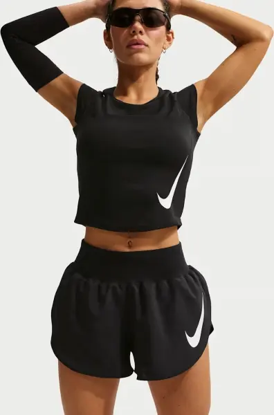 Шорти для бігу жіночі NIKE TEMPO FLOW SWOOSH DRI-FIT MID-RISE BRIEF-LINED чорні IF1473-010