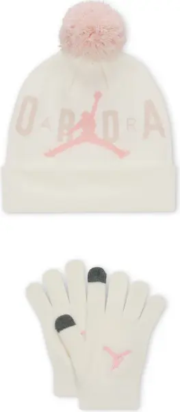 Зимовий набір аксесуарів підлітковий Nike JORDAN POM BEANIE кремово-світло-рожевий 9A0869-782