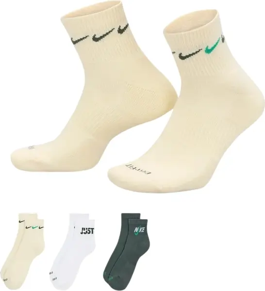 Шкарпетки Nike EVERYDAY PLUS CUSHIONED TRAINING ANKLE бежеві, білі, темно-зелені (3 пари) DH3827-901