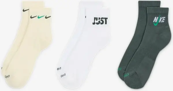 Шкарпетки Nike EVERYDAY PLUS CUSHIONED TRAINING ANKLE бежеві, білі, темно-зелені (3 пари) DH3827-901