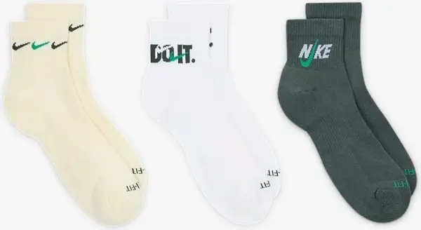 Шкарпетки Nike EVERYDAY PLUS CUSHIONED TRAINING ANKLE бежеві, білі, темно-зелені (3 пари) DH3827-901