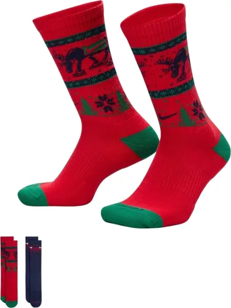 Носки Nike EVERYDAY PLUS CUSHIONED WINTER WONDERLAND CREW красно-зеленые, темно-синие (2 пары) HV6939-900