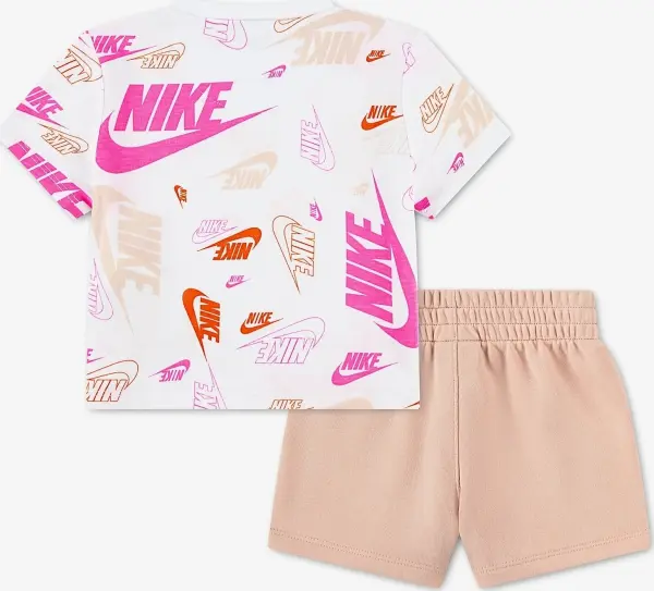 Комплект літній дитячий Nike SPORTSWEAR ALLOVER PRINT FRENCH TERRY біло-світло-коричнево-рожевий 36N043-N0K
