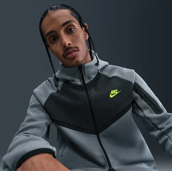 Толстовка Nike TECH FLEECE WINDRUNNER серо-темно-серо-лимонная IH4302-065
