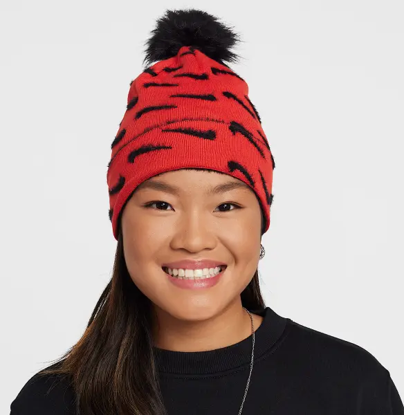 Шапка дитяча Nike PEAK POM POM BEANIE червоно-чорна FJ6306-633