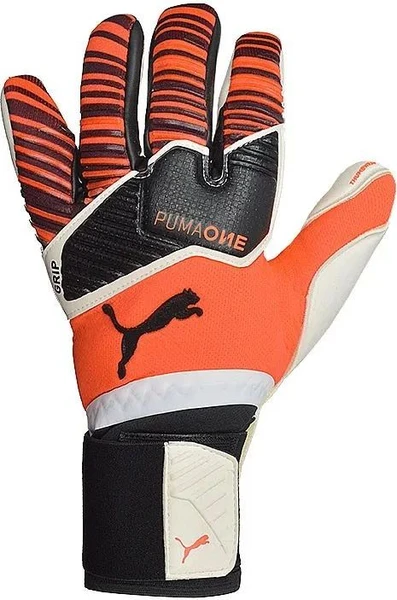 Воротарські рукавички Puma One Grip 1 Hybrid Pro оранжево-чорно-білі 4162701